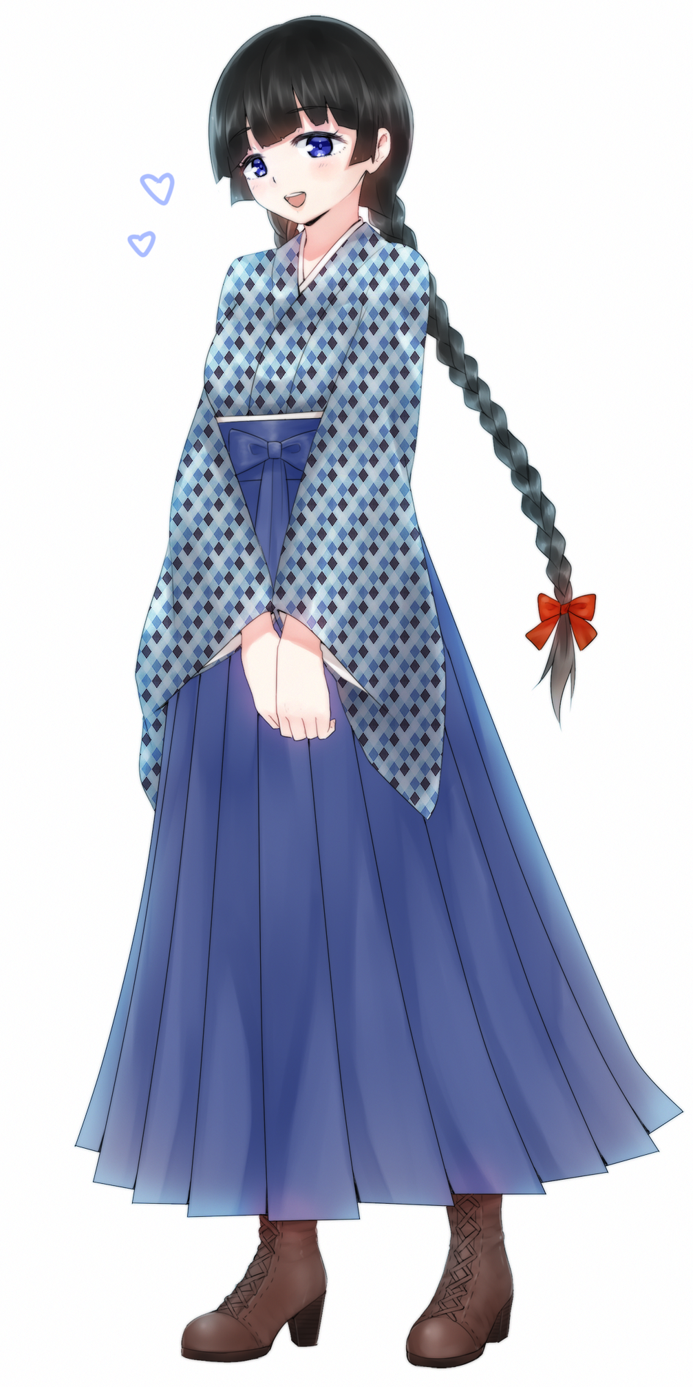 1girl, akitannn, blue_eyes, blue_skirt, highres, japanese_clothes, kimono, original