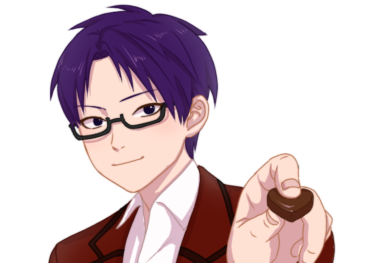 1boy, black-framed_eyewear, chocolate, chocolate_heart, glasses, heart, kuboyasu_aren, male_focus