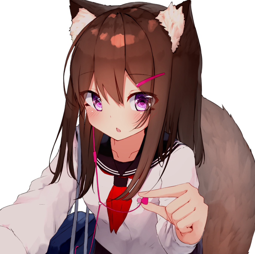 1girl, absurdres, animal_ear_fluff, animal_ears, bag, bangs, black_sailor_collar, blush
