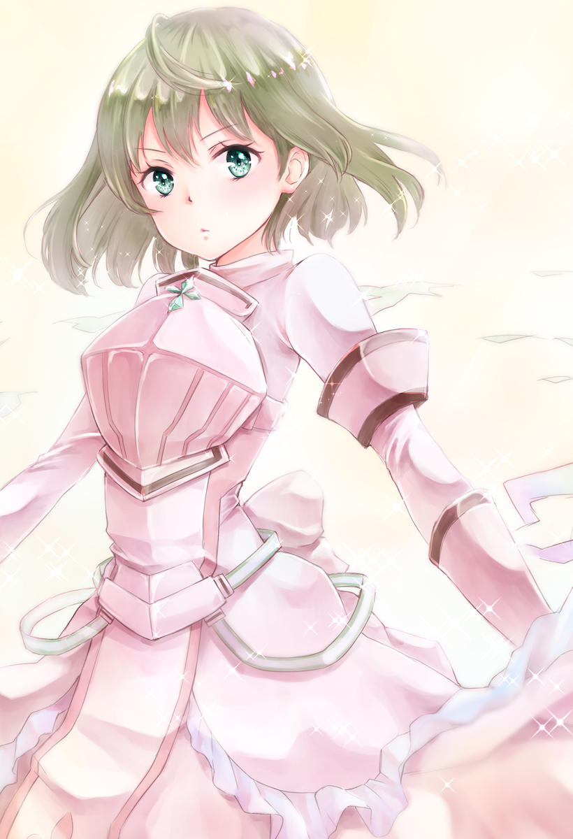 1girl, amagaeru_(amapippi052525), armor, blonde_hair, breastplate, gauntlets, green_eyes, highres