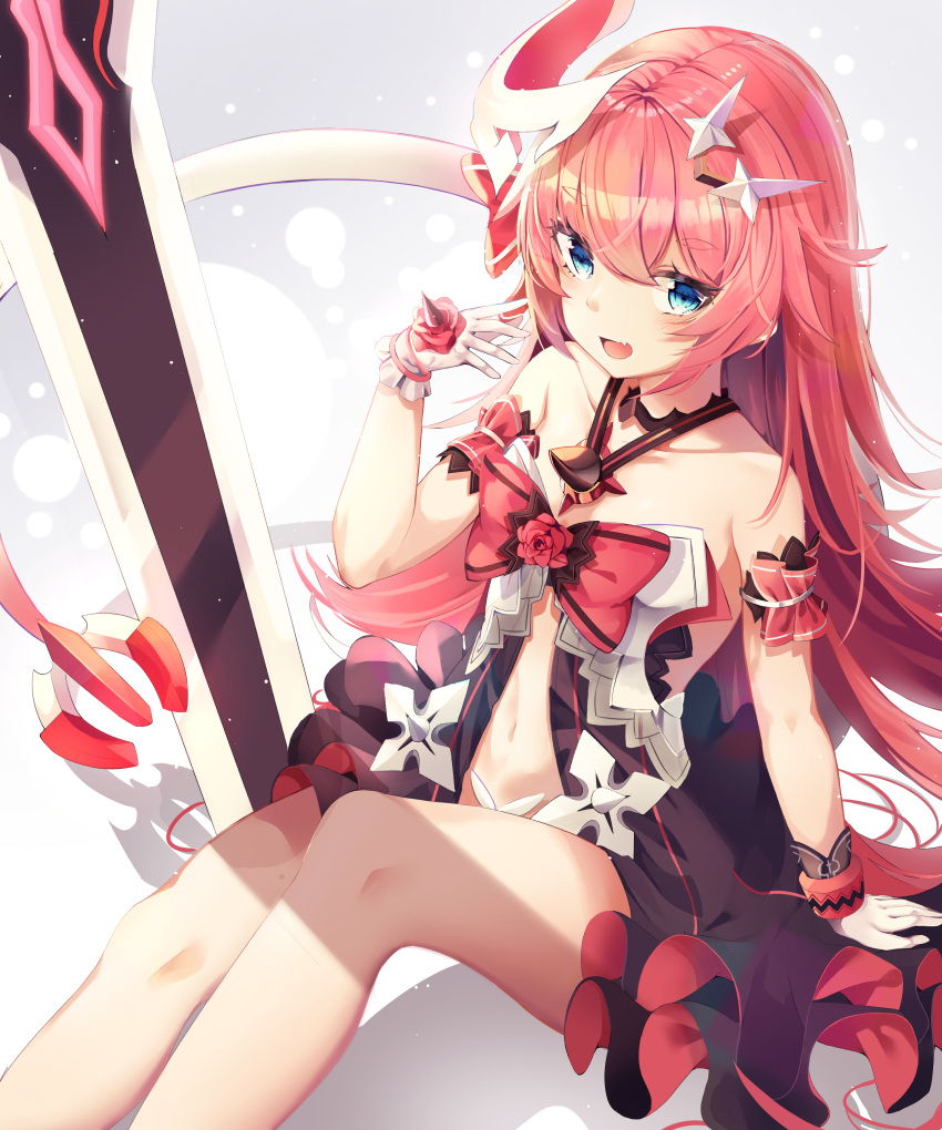 1girl, absurdres, animal_ears_(artist), bare_shoulders, blue_eyes, bow, breasts, collarbone