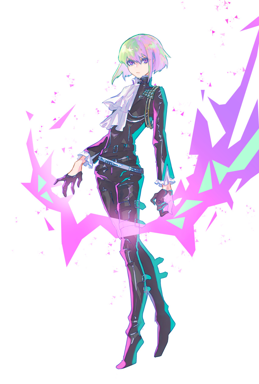 1boy, belt, black_gloves, black_jacket, blonde_hair, cravat, earrings, fire