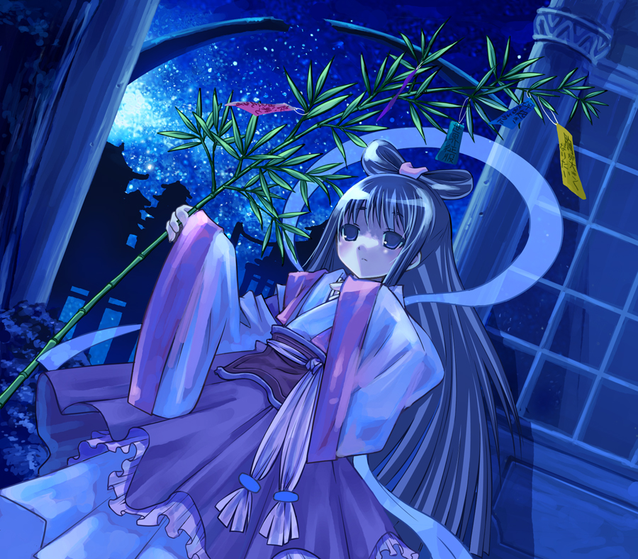 blue_hair, japanese_clothes, kazuki_kiyoto, long_hair, original, star, stars, tanabata