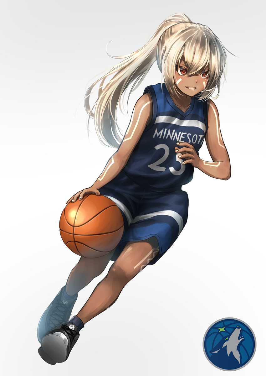 1girl, azur_lane, basketball, basketball_uniform, bodypaint, commentary, dark_skin, facial_mark