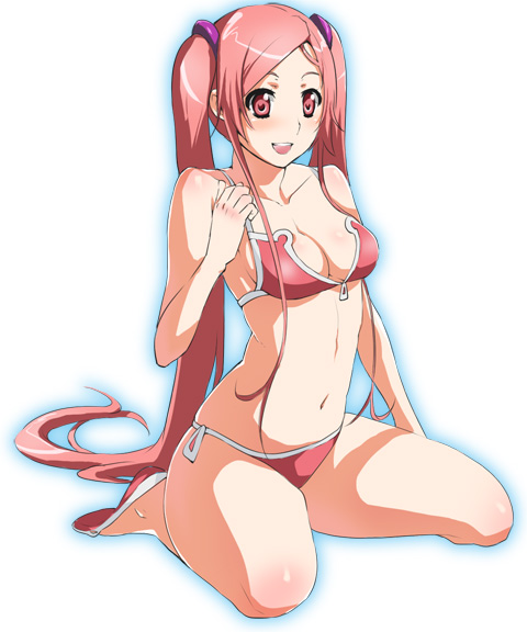 breasts, cleavage, dragonaut, kikuchi, kikuchi_mataha, kneeling, long_hair, pink_eyes
