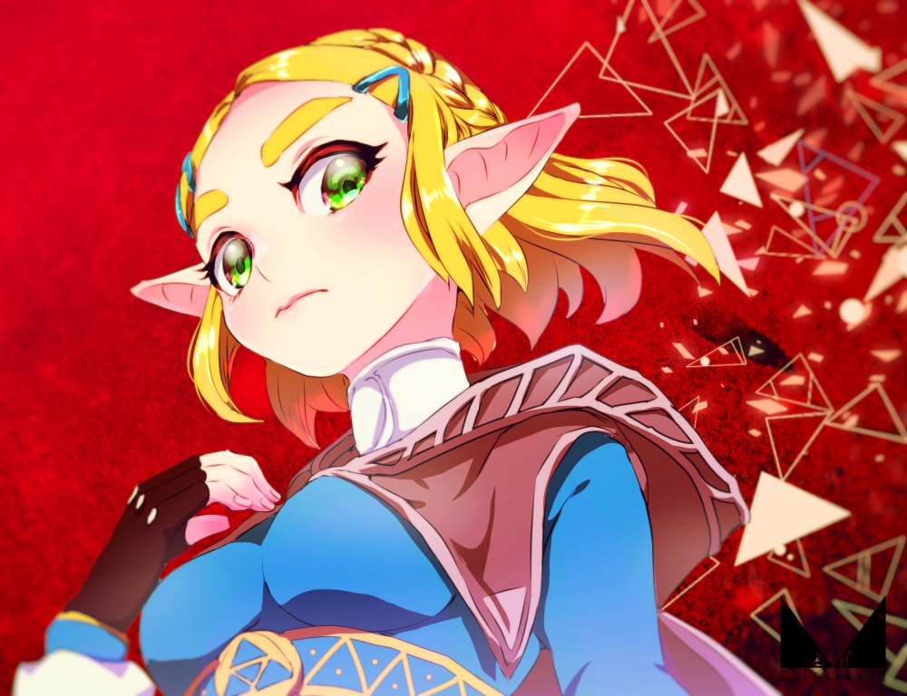 1girl, black_gloves, blonde_hair, braid, breasts, chichi_band, closed_mouth, crown_braid