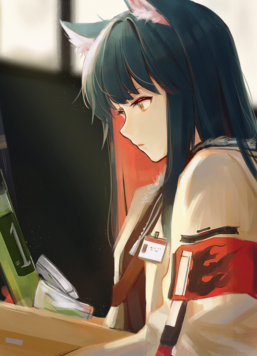1girl, absurdres, animal_ear_fluff, animal_ears, arknights, bangs, black_hair, blurry