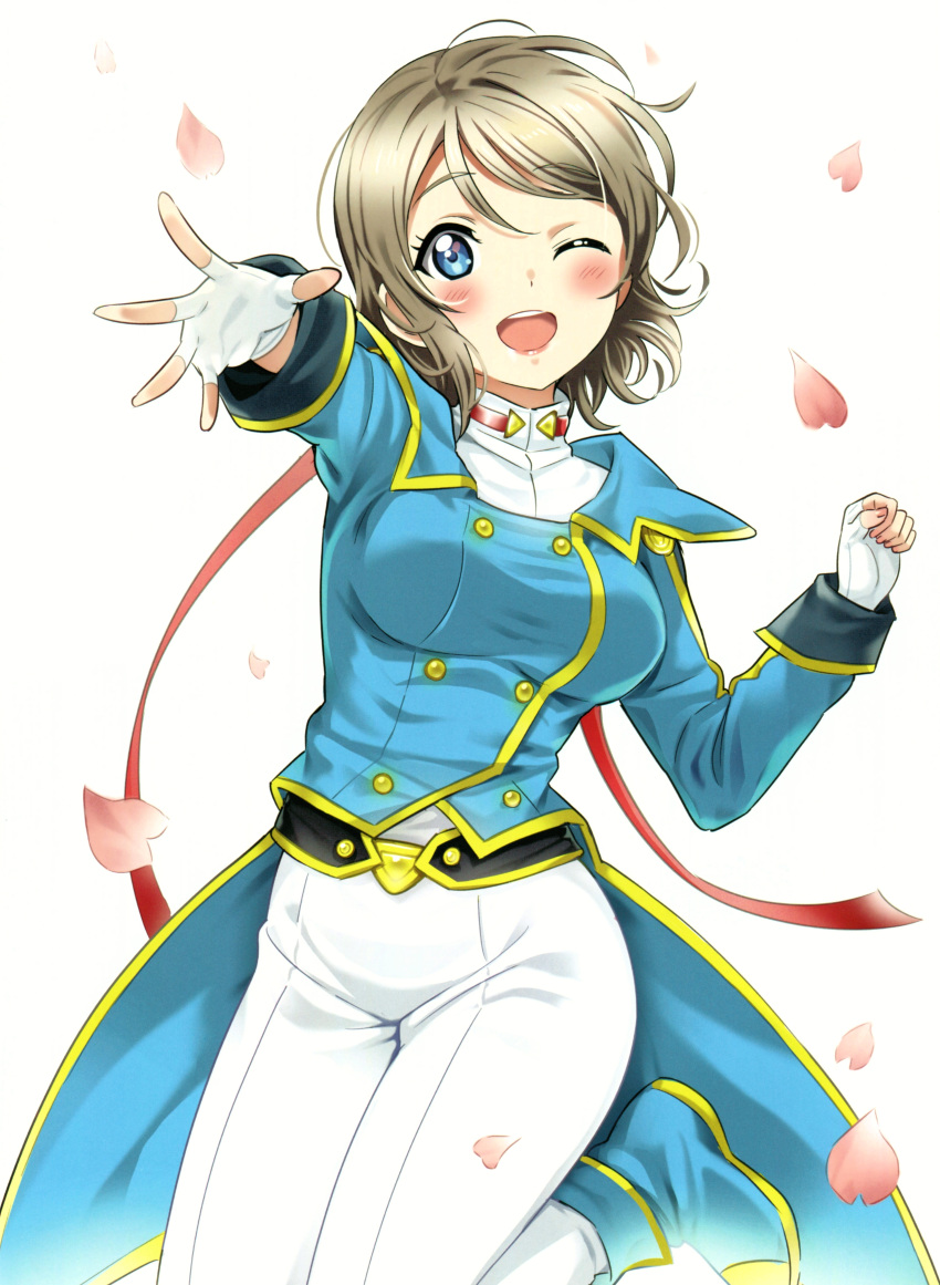1girl, absurdres, bangs, blush, breasts, cherry_blossoms, coat, cosplay