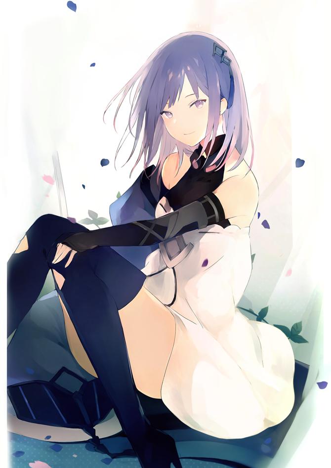 1girl, bangs, bare_shoulders, black_gloves, boots, breasts, dress, elbow_gloves
