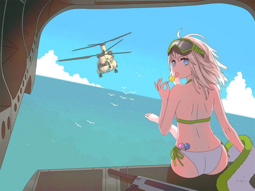1girl, aa-12, aa-12_(girls_frontline), ahoge, aircraft, ass, back, bags_under_eyes