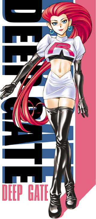 boots, earrings, elbow_gloves, gif_artifacts, gloves, jewelry, long_hair, midriff