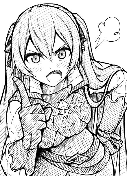 1girl, angry, fire_emblem, fire_emblem_awakening, fire_emblem_fates, gloves, graphite_(medium), hand_on_hip