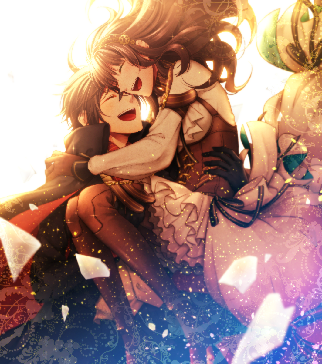:d, ahoge, ariake_aria, arm_belt, arsene_lupin_(code:realize), black_coat, black_gloves, brown_gloves