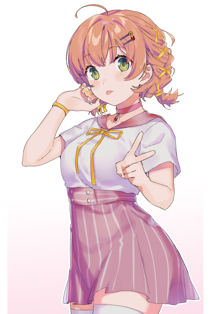 1girl, :p, absurdres, ahoge, bangs, blush, braid, brown_hair