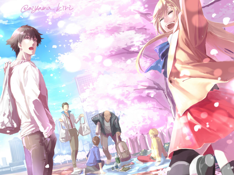 6+boys, :d, :o, backpack, bag, bald, banba_zenji, black_jacket
