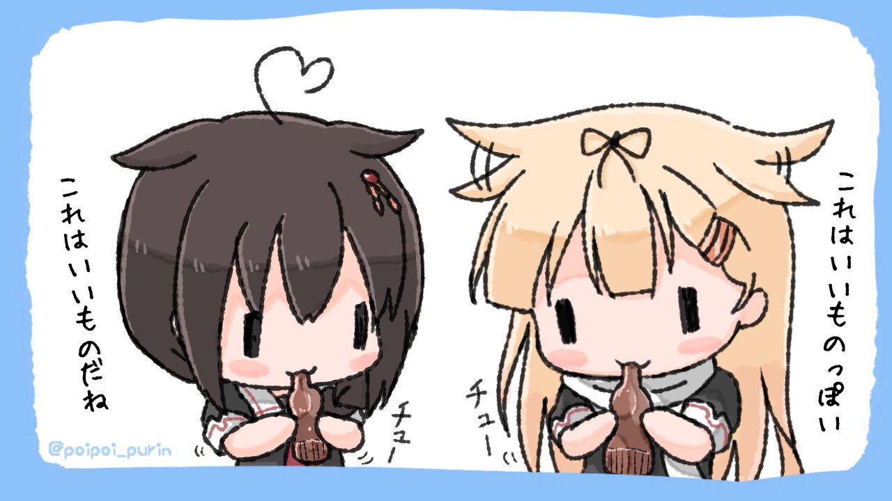 1girl, ahoge, black_hair, black_ribbon, black_serafuku, blonde_hair, braid, chibi