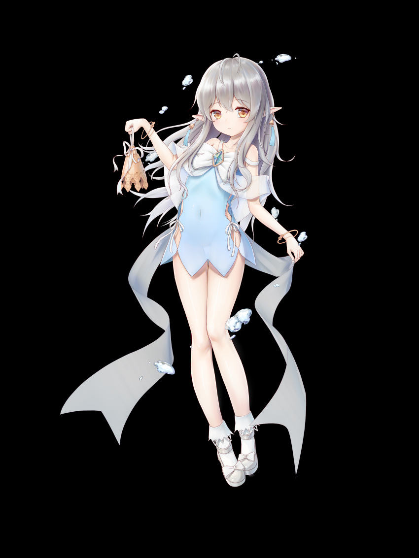 1girl, absurdres, akelp, arm_up, bell, black_background, blue_dress, bracelet