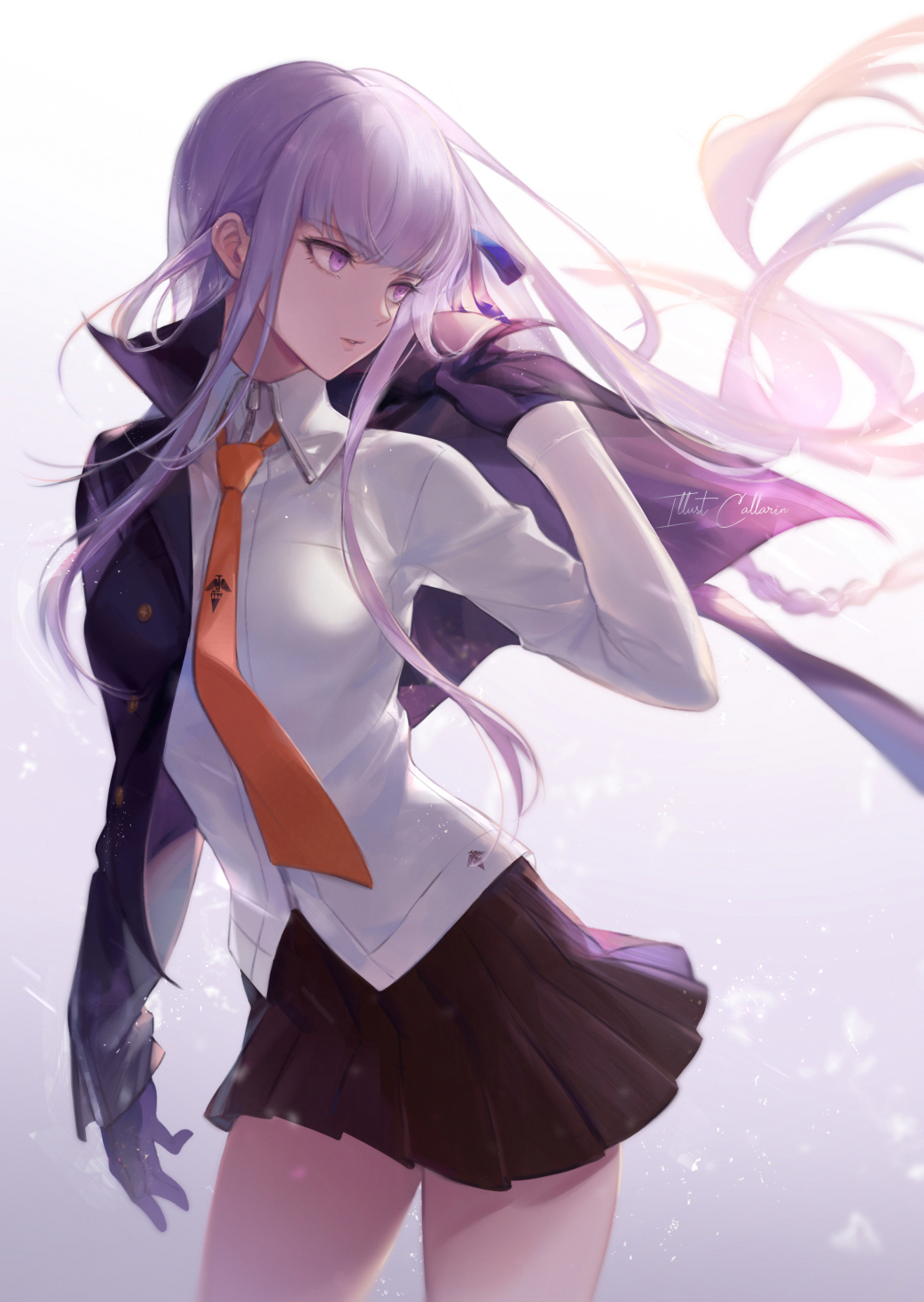 1girl, black_skirt, callarinc, dangan_ronpa, dangan_ronpa_1, gloves, highres, kirigiri_kyouko