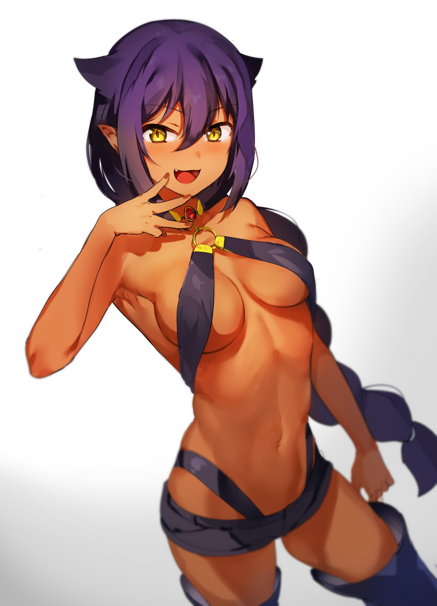 1girl, :d, absurdres, arm_at_side, armpits, bangs, bare_shoulders, black_hair