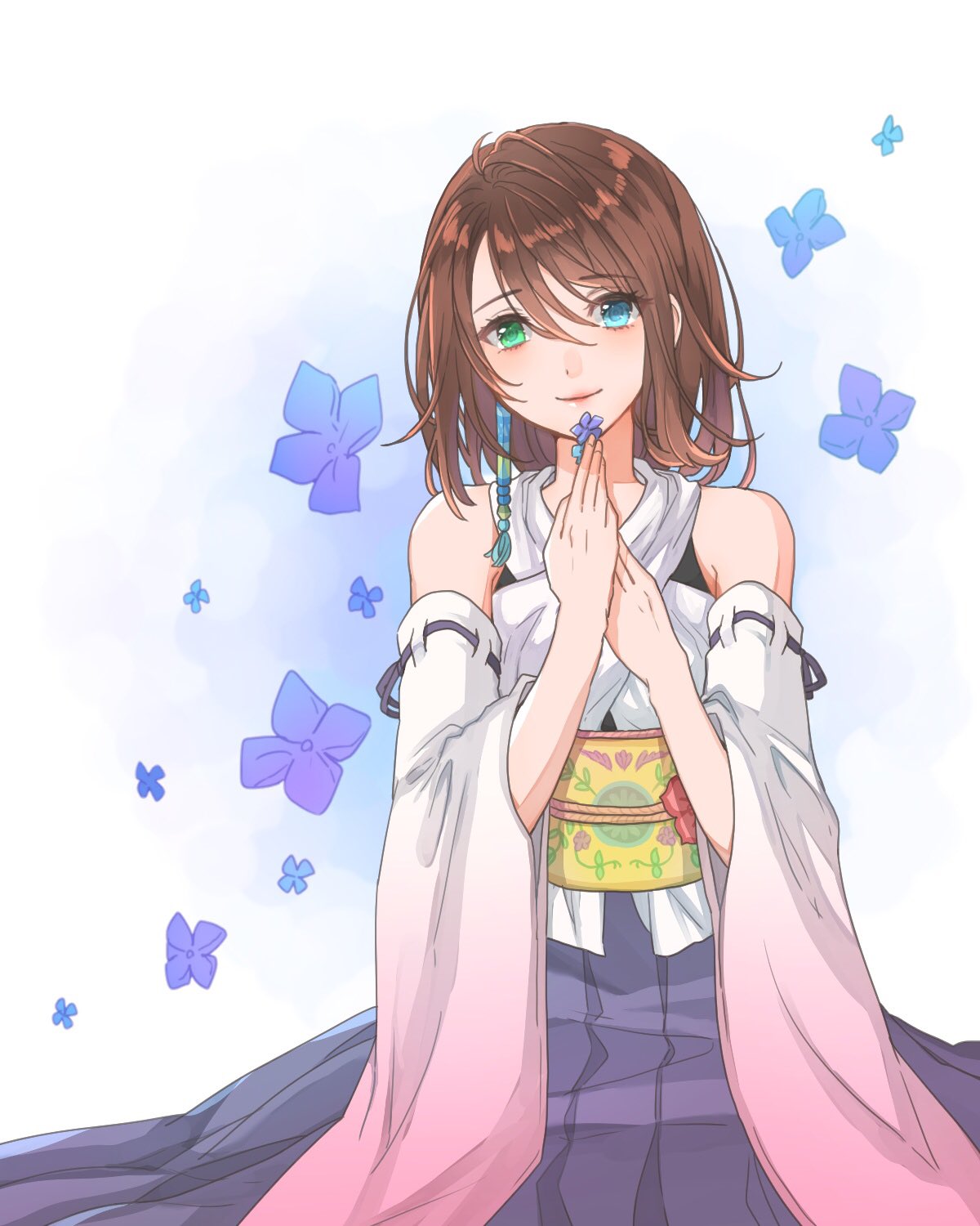 1girl, bangs, bare_shoulders, blue_eyes, closed_mouth, detached_sleeves, eyebrows_visible_through_hair, eyes_visible_through_hair