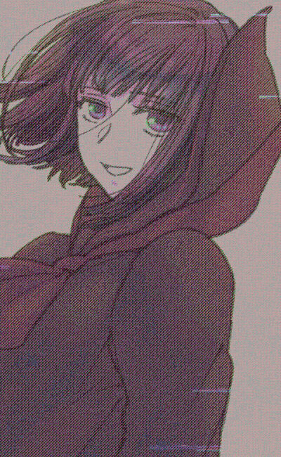 1girl, anna_graem, grin, looking_at_viewer, purple_hair, school_uniform, serafuku, short_hair