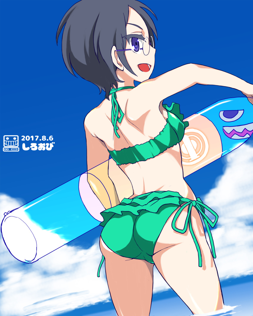 1girl, absurdres, actas_(studio), artist_logo, artist_name, ass, back, bikini