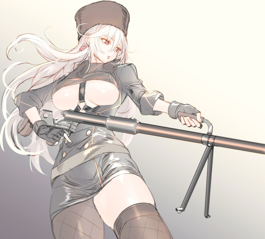 1girl, girls_frontline, gun, highres, pottsness, ptrd-41_(girls_frontline), rifle, thigh-highs