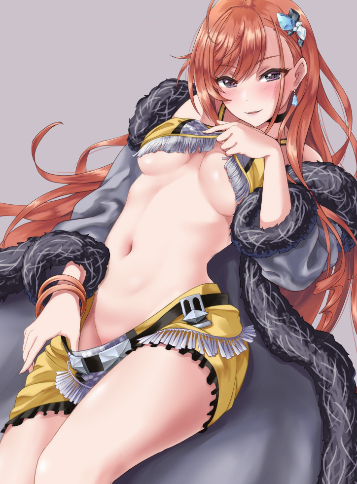 1girl, arisugawa_natsuha, bangs, bare_shoulders, belt, blush, bracelet, breasts