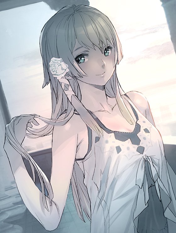 1girl, alternate_costume, alternate_hair_length, alternate_hairstyle, blonde_hair, blue_eyes, closed_mouth, cute