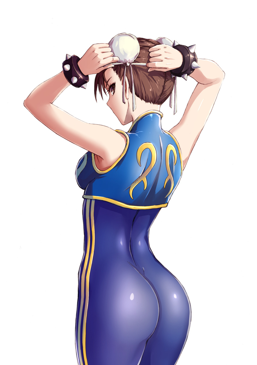 1girl, absurdres, arms_behind_head, arms_up, ass, back, bangs, bare_arms