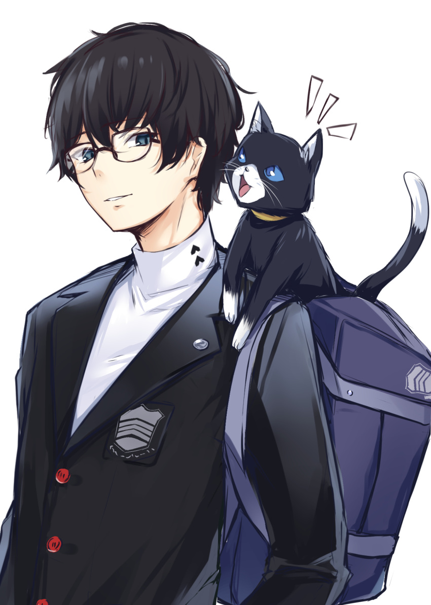 2boys, amamiya_ren, animal, animal_ear_fluff, atlus, backpack, bag, bangs