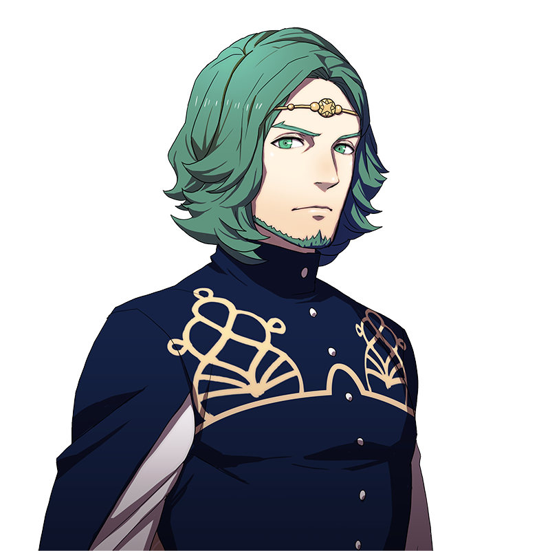 1boy, beard, circlet, facial_hair, fire_emblem, fire_emblem:_three_houses, green_eyes, green_hair