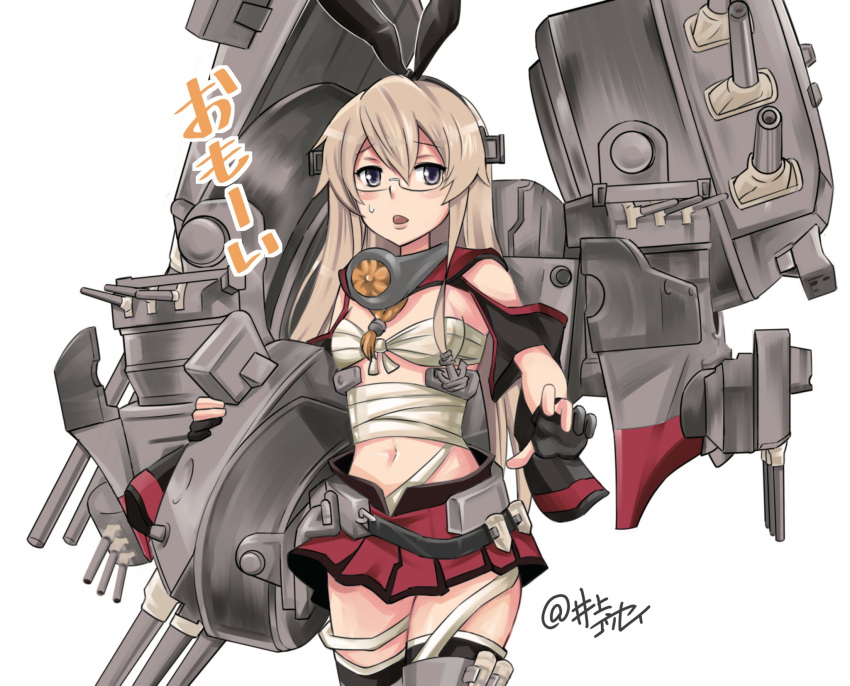 1girl, anchor_hair_ornament, animal_ears, artist_name, bespectacled, blonde_hair, breasts, budget_sarashi