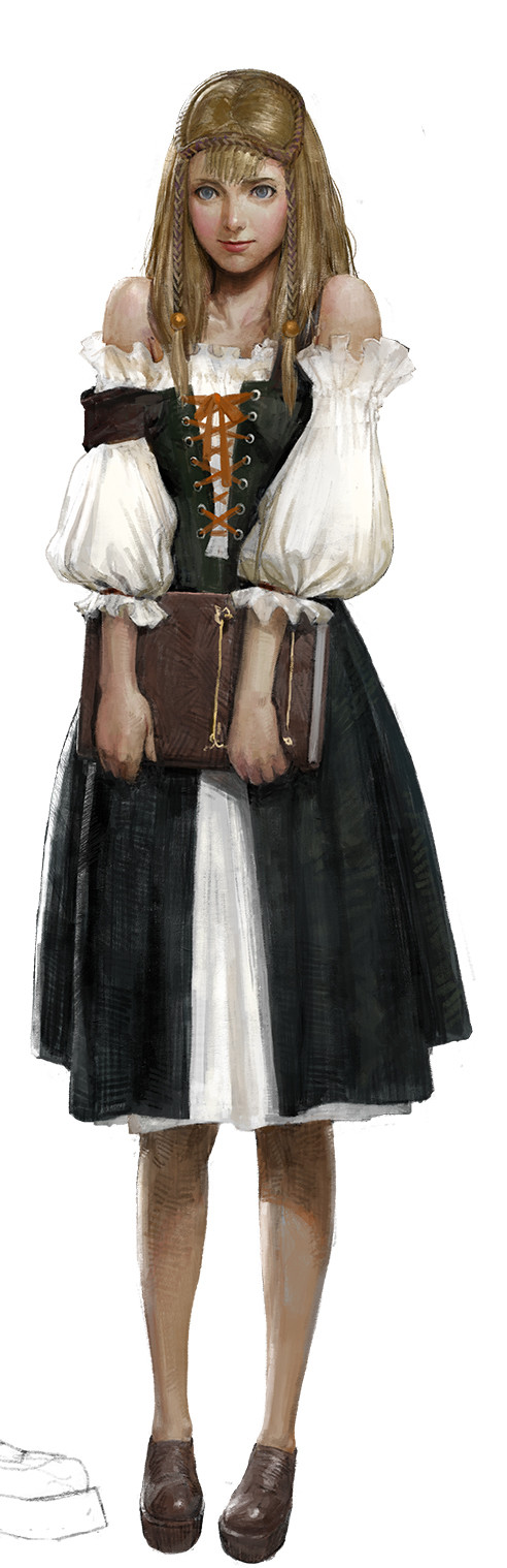 1girl, book, braid, brown_footwear, cross-laced_clothes, crown_braid, detached_sleeves, full_body