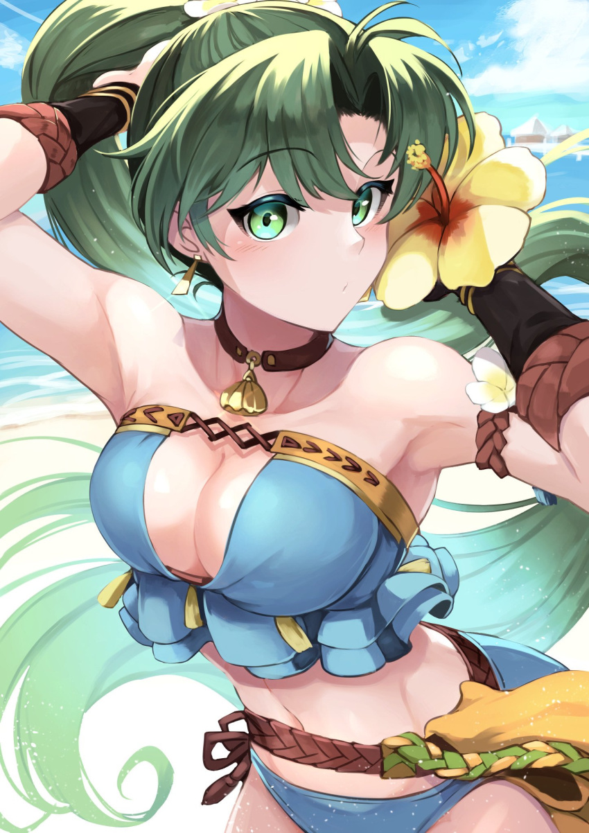 1girl, adjusting_hair, bikini, breasts, fire_emblem, fire_emblem:_rekka_no_ken, fire_emblem:_the_blazing_blade, fire_emblem_heroes