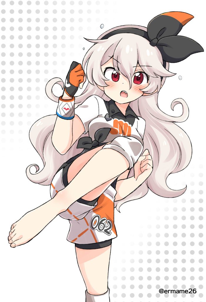 1girl, barefoot, black_ribbon, blush, bodysuit, commentary_request, corrin_(fire_emblem), corrin_(fire_emblem)_(female)
