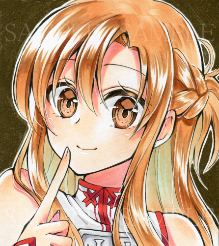 1girl, a-1_pictures, alto2019, ascii_media_works, asuna_(sao), braid, brown_background, brown_eyes