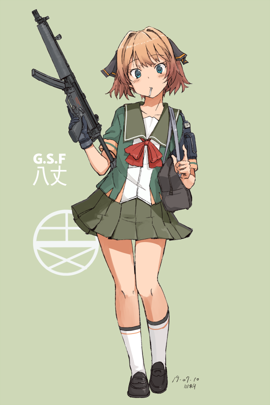 1girl, adapted_costume, alternate_sleeve_length, artist_name, bag, black_footwear, black_gloves, black_ribbon