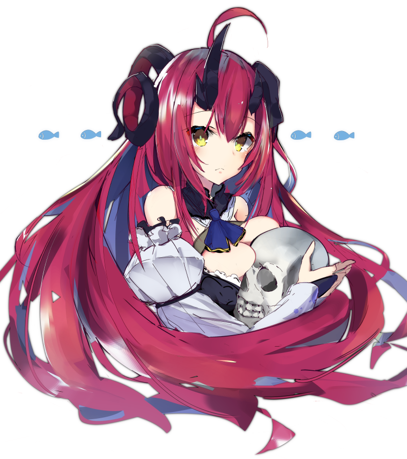 1girl, ahoge, bangs, black_dress, breast_press, breasts, bridal_gauntlets, cropped_torso