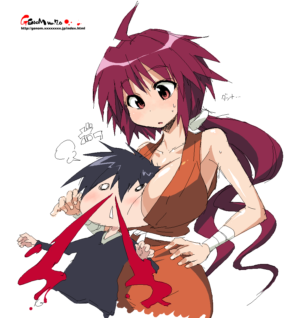 blood, breasts, cleavage, huge_breasts, nagasarete_airantou, nosebleed, oekaki, rin_(nagasarete_airantou)