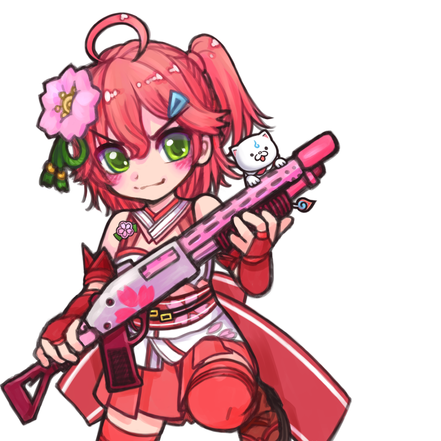 1girl, 35p_(miko_channel), ahoge, aozane, bare_shoulders, belt, blush, cat