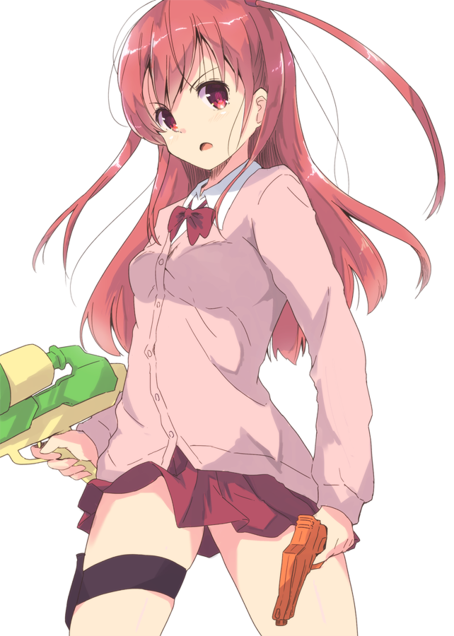 1girl, achiga_school_uniform, atarashi_ako, bangs, bow, bowtie, brown_hair, cardigan