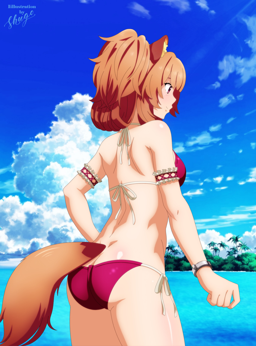 1girl, absurdres, animal_ears, ass, bare_arms, bare_back, bare_shoulders, benjoerres
