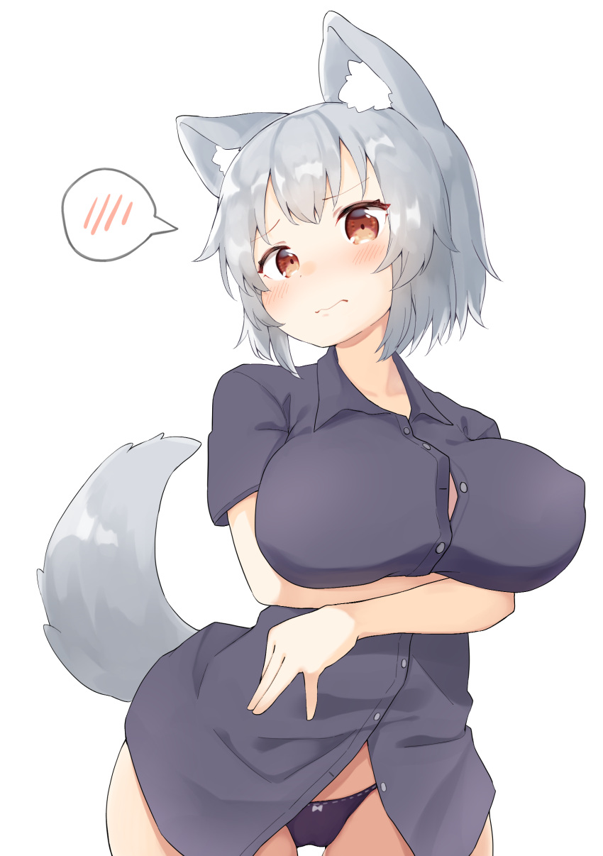 1girl, absurdres, animal_ears, arm_support, blush, breast_hold, breasts, covered_nipples