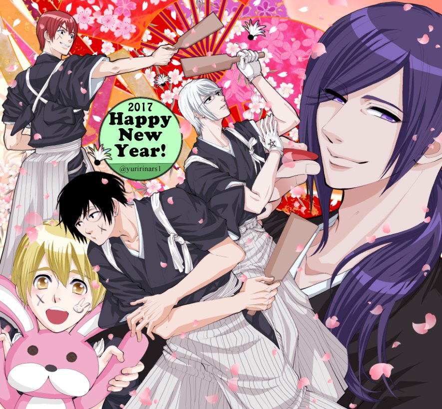 2017, 5boys, alternate_costume, arsmagna, bak_witt, bangs, black_hair, black_kimono