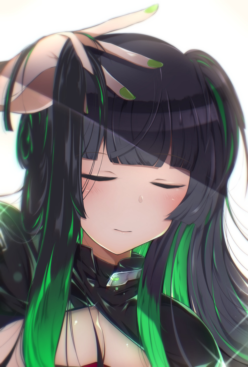 1girl, absurdres, bangs, black_hair, black_jacket, blunt_bangs, blush, breasts