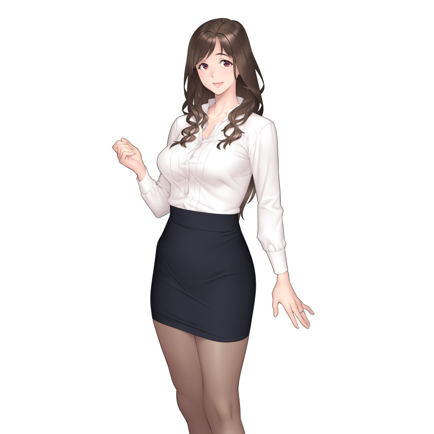1girl, black_skirt, brown_hair, bubuzuke, forearms_at_chest, high-waist_skirt, highres, kimijima_yayoi