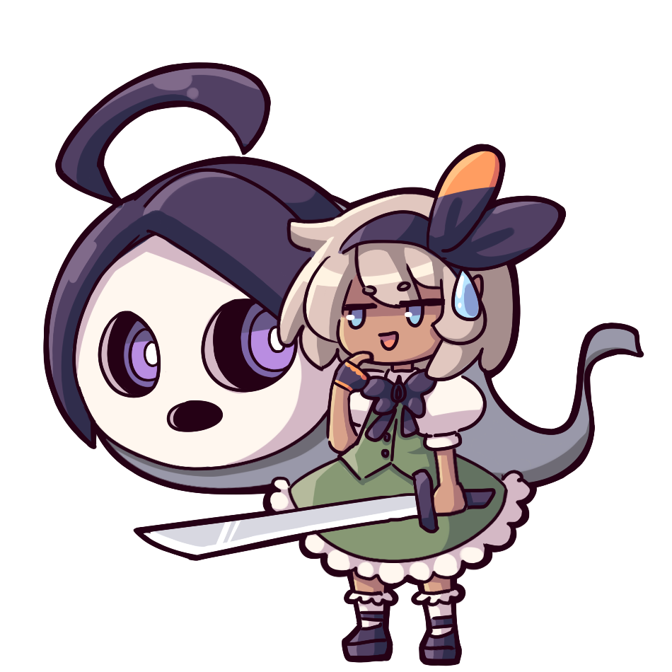 1girl, ahoge, black_hairband, black_ribbon, crossover, daigada, green_skirt, gym_leader
