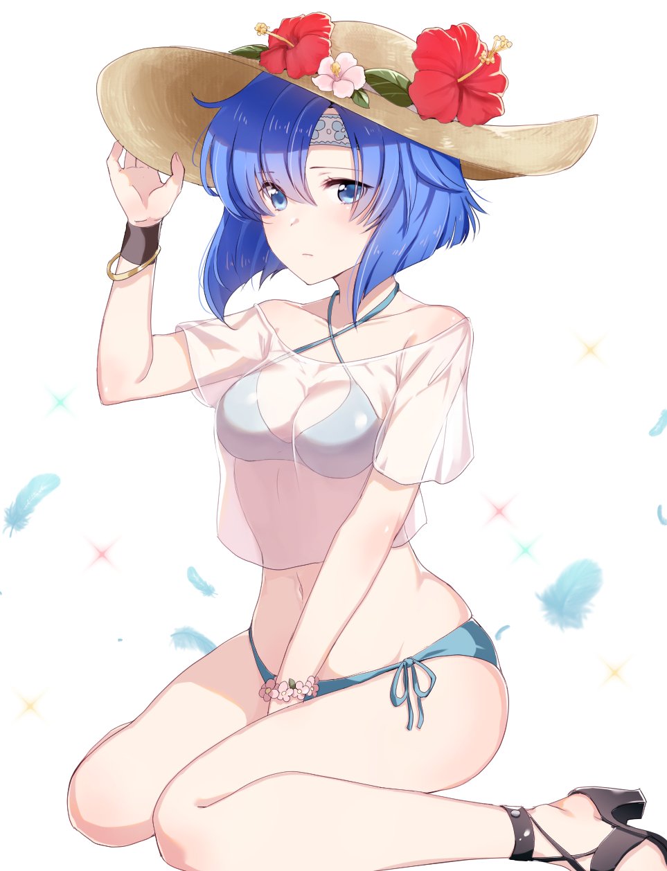 1girl, bikini, blue_eyes, blue_hair, blush, breasts, catria_(fire_emblem), fire_emblem