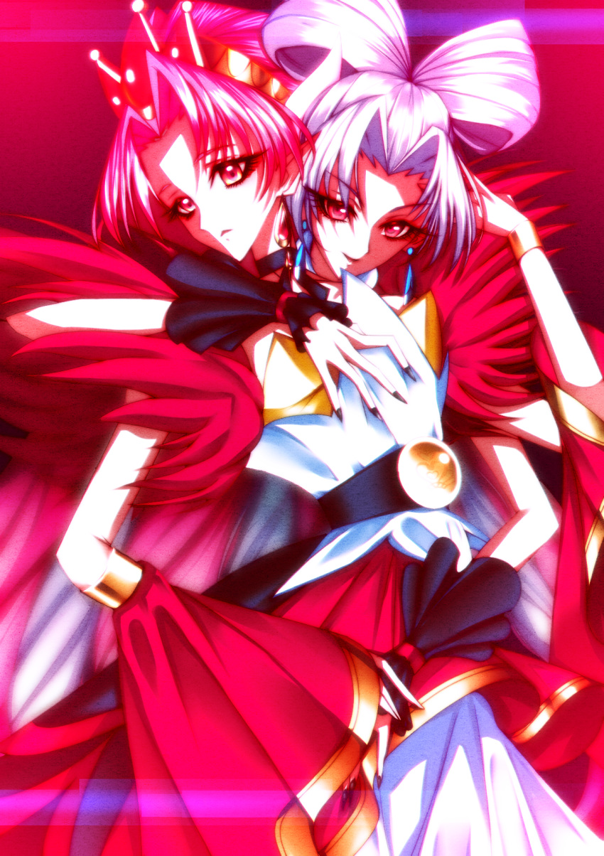 2girls, akagi_towa, albino, bangs, black_nails, black_neckwear, choker, cowboy_shot